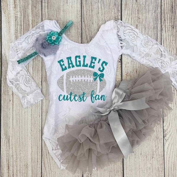 Baby Girl Football Outfit - Eagle's Cutest Fan Outfit - Philadelphia Eagle's Football with Daddy Outfit