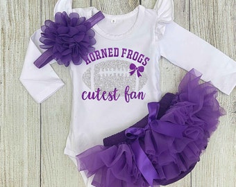 Baby Girl Football Outfit - Horned Frogs Cutest Fan Outfit - TCU Football with Daddy Outfit