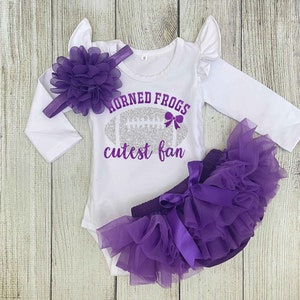 Baby Girl Football Outfit Horned Frogs Cutest Fan Outfit TCU Football with Daddy Outfit Flutter+Tutu+Hband