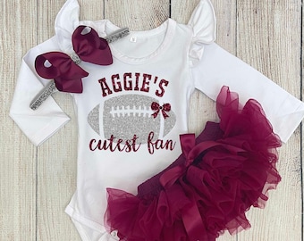 Baby Girl Football Outfit - Aggies Cutest Fan Outfit - Texas A&M Football with Daddy Outfit