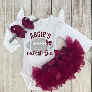 Baby Girl Football Outfit Aggies Cutest Fan Outfit Texas A&M Football with Daddy Outfit Flutter+Tutu+Hband