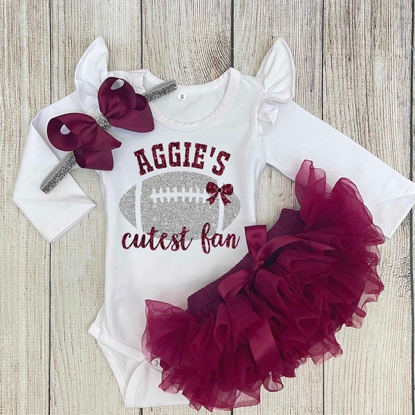Baby Girl Football Outfit - Aggies Cutest Fan Outfit - Texas A&M Football with Daddy Outfit