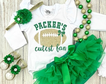 Baby Girl Football Outfit - Packers Cutest Fan Outfit - Football with Daddy Outfit