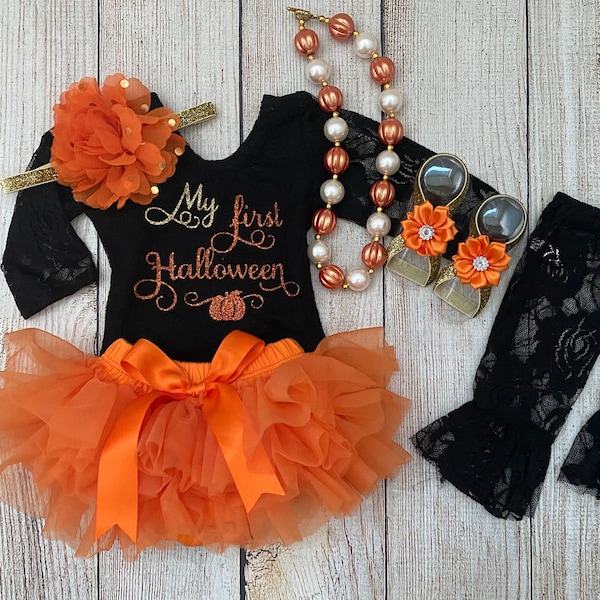 Baby Girl Halloween Outfit - Black Lace - My First Halloween Outfit - Halloween Tutu & Headband