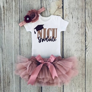 Baby Girl NICU Graduate Outfit Preemie baby NICU Outfit Rose Gold Tutu Bloomers Newborn Photos Premie Baby Coming Home Outfit Onesie+Tutu+Hband