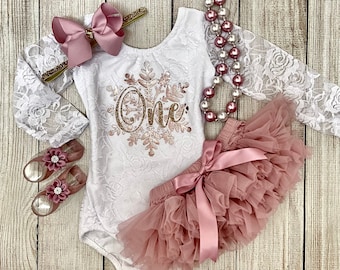 Winter Onederland Outfit: Rose Gold Snowflake, Tutu, First Birthday