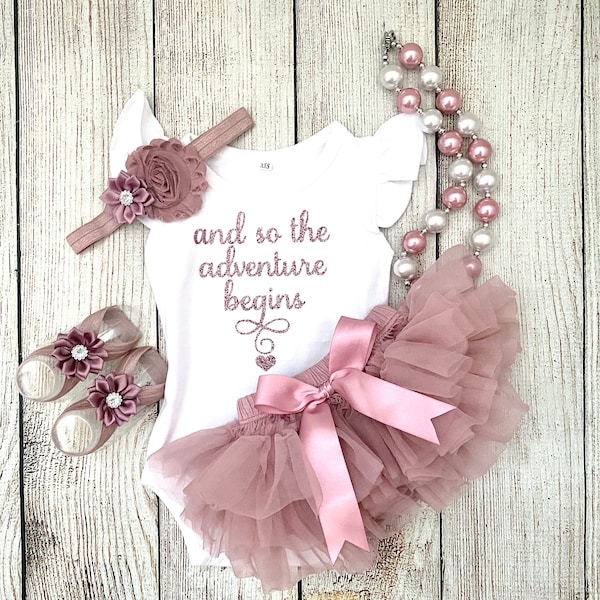 Baby Girl Coming Home Outfit - Baby Shower Gift - Take Home Outfit - And So The Adventure Begins - Vintage Pink - Newborn Photos - Preemie