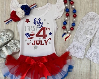 Baby Girl My First 4th of July Outfit - 4th of July Outfit in Red White and Blue - Independence Day - Tutu Bloomers