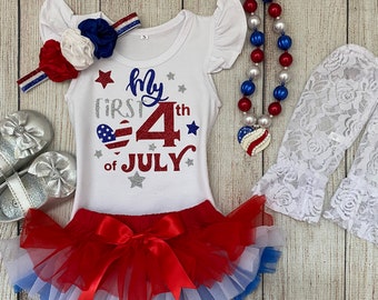 Baby Girl My First 4th of July Outfit - 4th of July Outfit in Red White and Blue - Independence Day - Tutu Bloomers