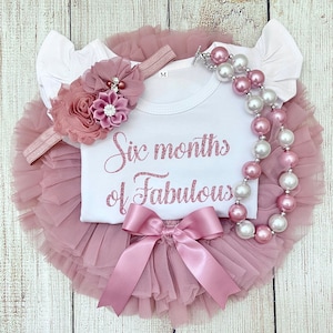 Half Birthday Outfit in Rose Gold and Dusty Pink - Six Months of Fabulous - Vintage Pink Half Birthday - Tutu Bloomers - Birthday Photos