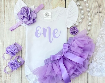 Baby Girl First Birthday Outfit in Lavender - Light Purple 1st Birthday Outfit - Cake Smash - Birthday Photos