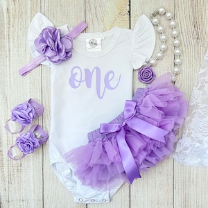 Baby Girl First Birthday Outfit in Lavender - Light Purple 1st Birthday Outfit - Cake Smash - Birthday Photos