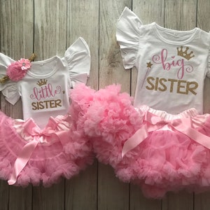 Little Sister Big Sister Outfit in Pink and Gold - Matching Sister Outfits - Big Sister Little Sister - Sibling Outfits for Family Photos