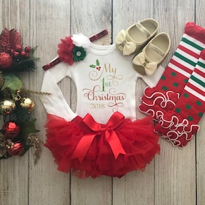 2025 Baby Girl First Christmas Outfit - My First Christmas - Red & Gold - Baby’s 1st Christmas - Christmas Photos
