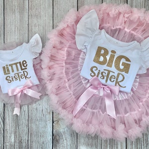 Little Sister Middle Sister Big Sister Outfits in Light Pink & Gold - Matching Sister Outfits - Big Sister Little Sister Outfits