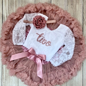 Lace 2nd Birthday Outfit in Dusty Pink - Vintage Pink Two - Rose Gold - Second Birthday Outfit - 1st 2nd 3rd 4th 5th 6th Birthday