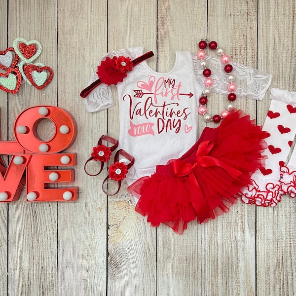 My First Valentines Baby Girl Outfit-Girl First Valentine's Day Outfit-Cute Valentine’s Day Outfit-Valentines pictures-My first Valentines