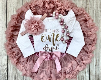 Rose Gold First Birthday Outfit - Little Miss Onederful - Baby Girl Birthday - Cake Smash - 1st Birthday - Vintage Pink One