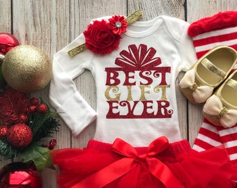 Best Gift Ever - Baby Girl Christmas Outfit - My First Christmas - Baby Girl Christmas Photos - Baby’s 1st Christmas