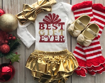 Best Gift Ever - Baby Girl Christmas Outfit - My First Christmas - Baby Girl Christmas Photos - Baby’s 1st Christmas