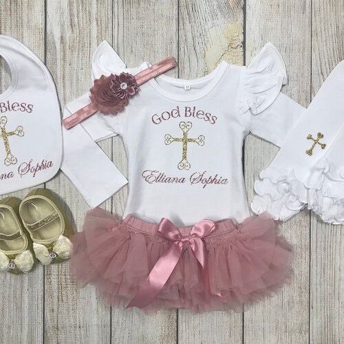 Baby Girl Baptism Outfit in Rose Gold & Gold Baby Dedication Etsy