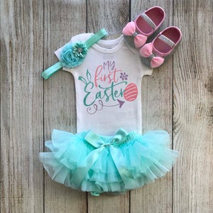 My First Easter Outfit Baby Girl Easter Outfit with tutu bloomers Silver Glitter Shoes-Easter Egg Hunt Easter Pictures Easter image 1