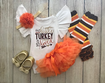 Baby Girl Thanksgiving Outfit: Turkey Onesie, Tutu Bloomers