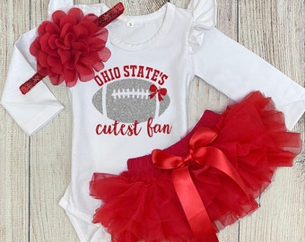 Baby Girl Football Outfit - Ohio State's Cutest Fan Outfit - Buckeye's Football with Daddy Outfit