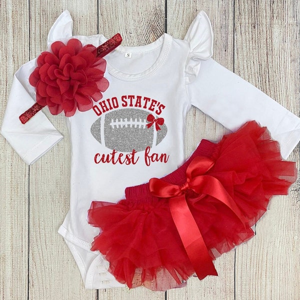 Baby Girl Football Outfit - Ohio State's Cutest Fan Outfit - Buckeye's Football with Daddy Outfit