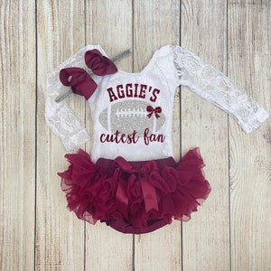 Baby Girl Football Outfit Aggies Cutest Fan Outfit Texas A&M Football with Daddy Outfit Lace+Tutu+Hband