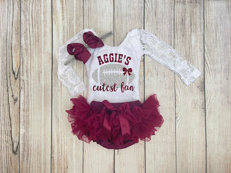 Baby Girl Football Outfit Aggies Cutest Fan Outfit Texas A&M Football with Daddy Outfit image 2