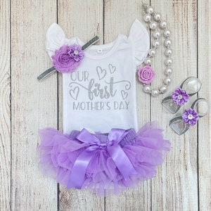 Baby Girl First Mothers Day Outfit Mothers Day gift Our First Mothers Day Mother's Day Photos image 2