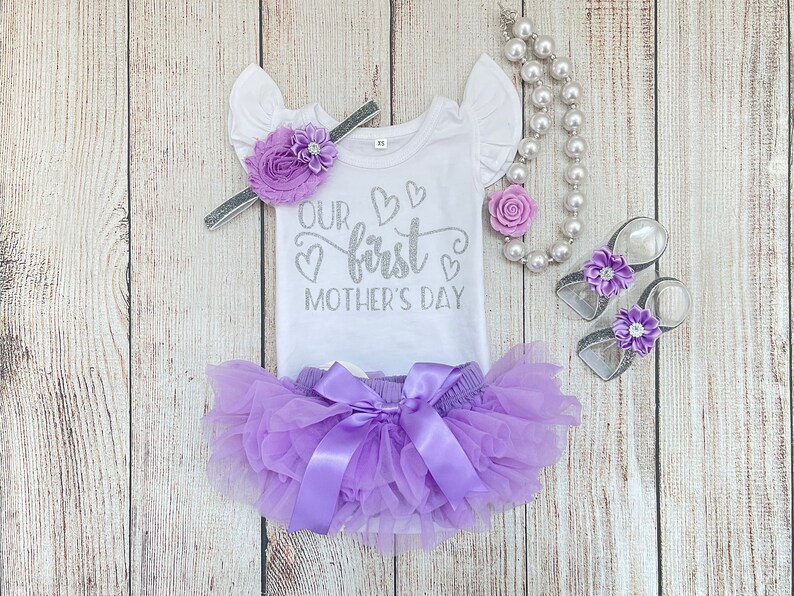 Baby Girl First Mothers Day Outfit Mothers Day gift Our First Mothers Day Mother's Day Photos image 2