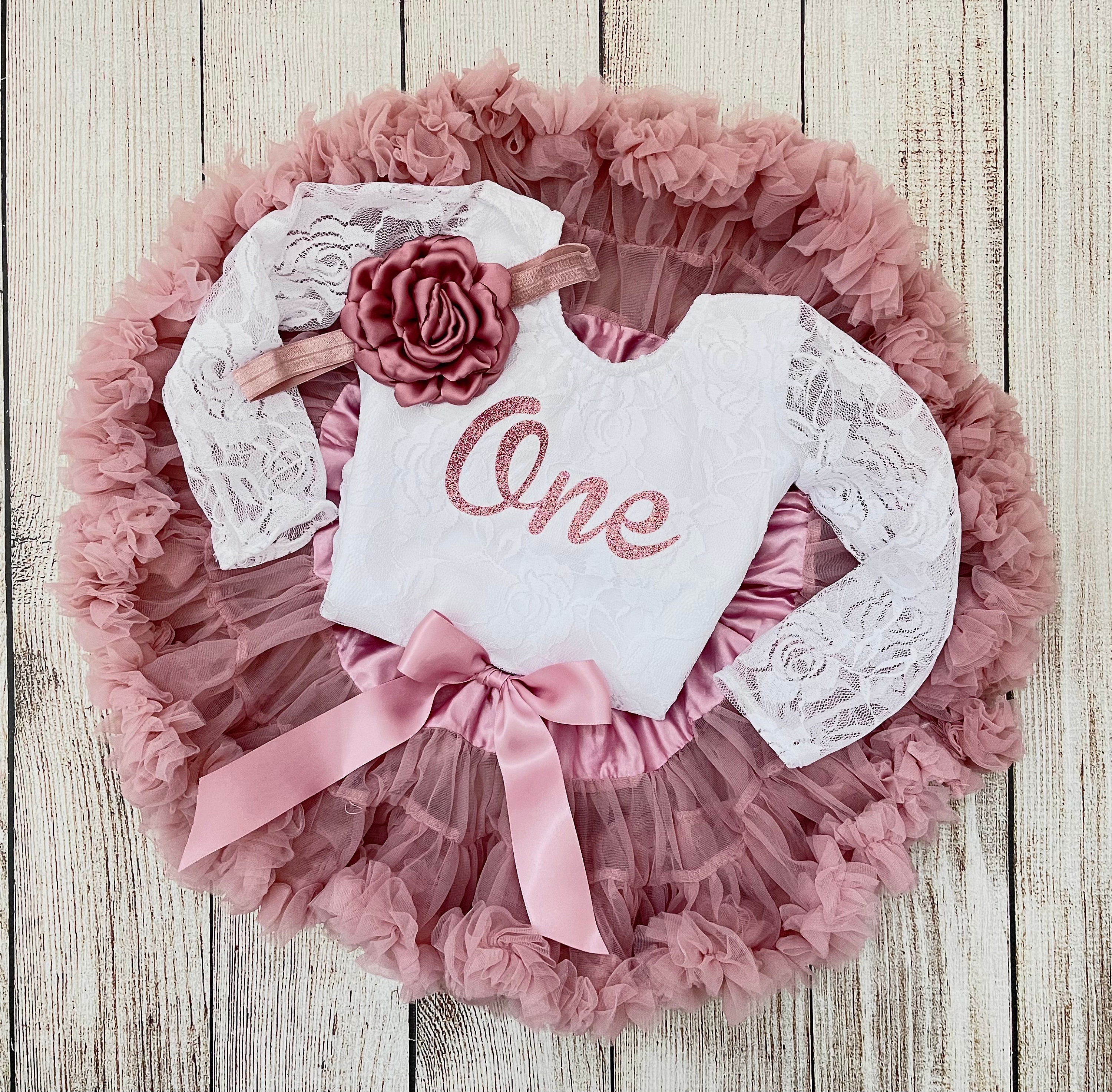 Baby Girl Lace First Birthday Outfit in Dusty Pink Vintage - Etsy