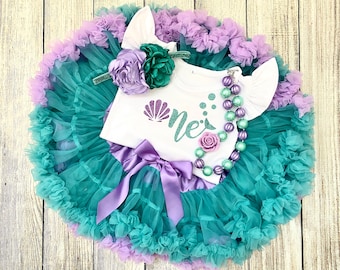 Mermaid First Birthday Outfit - 1st Birthday Outfit in Teal and Lavender - Mermaid Cake Smash - Birthday Photos