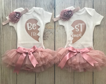 Twin Girl Outfits - Rose Gold - Twin Girl Best Friends - Matching Twin Girl Outfits
