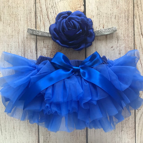 Baby Girl Royal Blue Tutu Bloomers & Headband - Electric Blue - Newborn Photos - Cake Smash - Baby Shower Gift - Diaper Cover - Preemie Baby