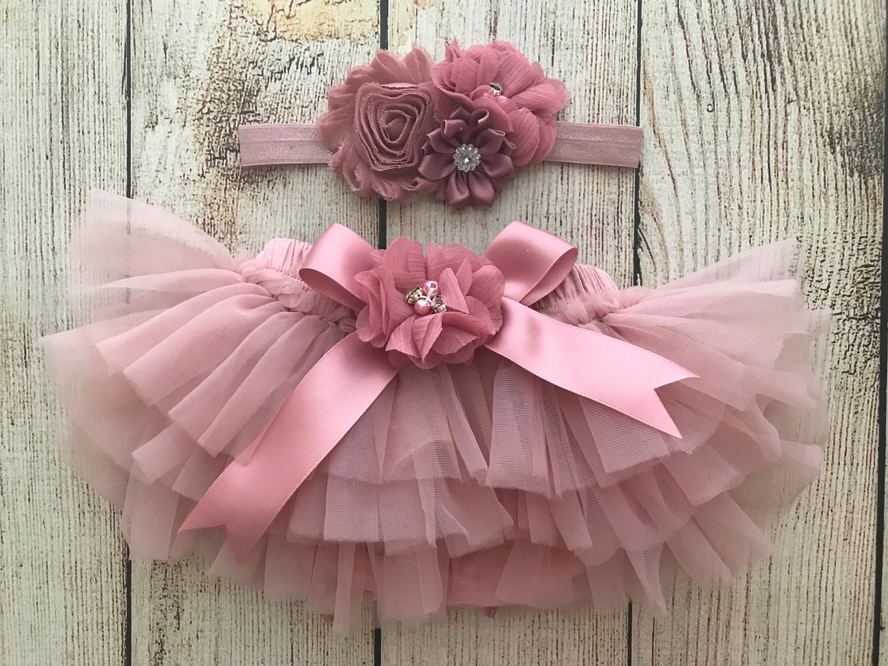 Rose Gold Tutu Bloomers & Headband - baby girl vintage pink tutu - du…