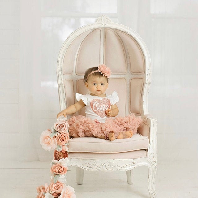 Rose Gold First Birthday Outfit - Vintage Pink One - Baby Girl Birthd…