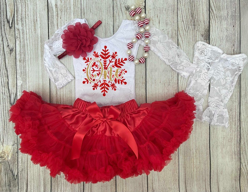 Soft Lace Winter Onederland First Birthday Outfit in Red Snowflake 1st Birthday Outfit Cake Smash Birthday Photos image 2