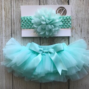 Baby Girl Aqua Tutu Bloomer and Crotchet Headband Set in Turquoise Blue - Newborn Photo Set - Cake Smash - Baby Shower Gift - Diaper Cover