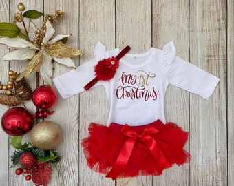 Baby Girl First Christmas Outfit My First Christmas Red Gold