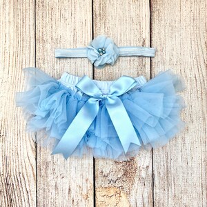 Baby Girl Tutu Bloomers & Headband in Light Baby Blue - Newborn Photos - Cake Smash Set - Baby Shower Gift - Diaper Cover