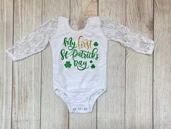 Lucky Charm Cake Smash My 1st St Patrick's Day Outfit Lace bodysuit Baby Girl Irish Photos Baby Girl first St Patrick\u2019s Day