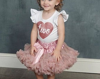 Rose Gold 2nd Birthday Outfit - Vintage Pink Two - Glitter Heart - Second Birthday Outfit - 1st 2nd 3rd 4th 5th 6th Birthday