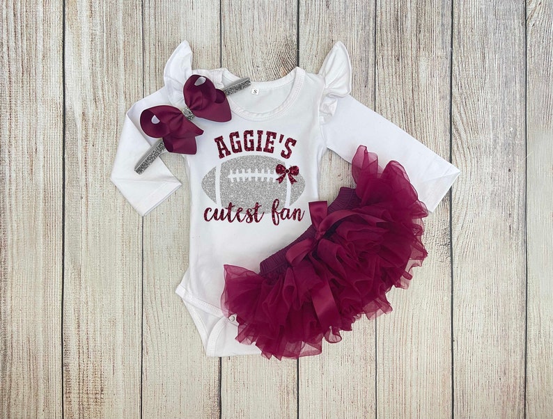 Baby Girl Football Outfit Aggies Cutest Fan Outfit Texas A&M Football with Daddy Outfit image 1