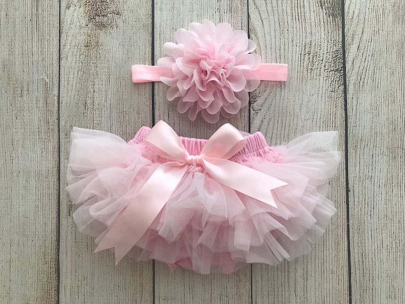 Baby Girl Tutu Bloomers /& Headband in Light Pink Cake Smash Set Newborn Photos Diaper Cover Baby Shower