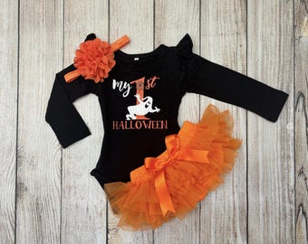 Baby Girl My 1st Halloween Outfit: Tutu, Headband & Leg Warmers