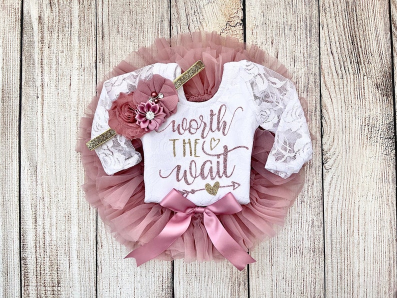 Baby Girl Coming Home Outfit Worth The Wait in Rose Gold and Dusty Pink Vintage Pink Tutu Bloomers Newborn Photos Preemie Baby Lace+Tutu+Hb