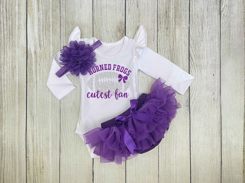 Baby Girl Football Outfit Horned Frogs Cutest Fan Outfit TCU Football with Daddy Outfit Flutter+Tutu+Hband